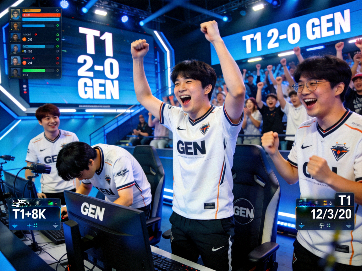 LOL全球总决赛T1战队2-0战胜GEN战队比赛画面